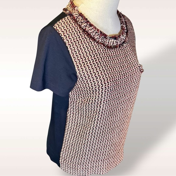 J. Crew Navy Blue, Burgundy & Camel Silk-Blend Tweed Front Tee Size Small - Picture 11 of 13